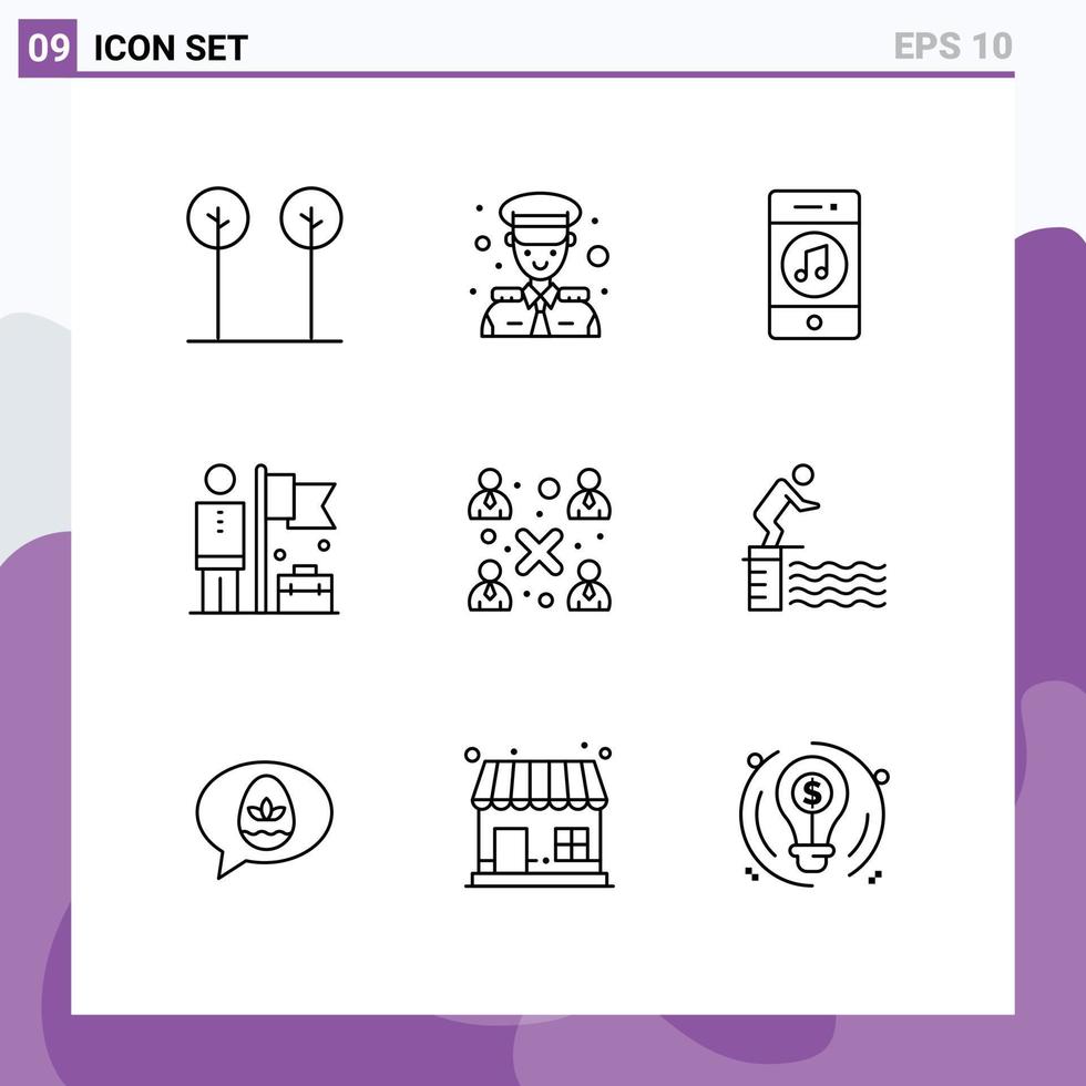 9 gebruiker koppel schets pak van modern tekens en symbolen van bedrijf zakenman communicatie bereiken sociaal bewerkbare vector ontwerp elementen