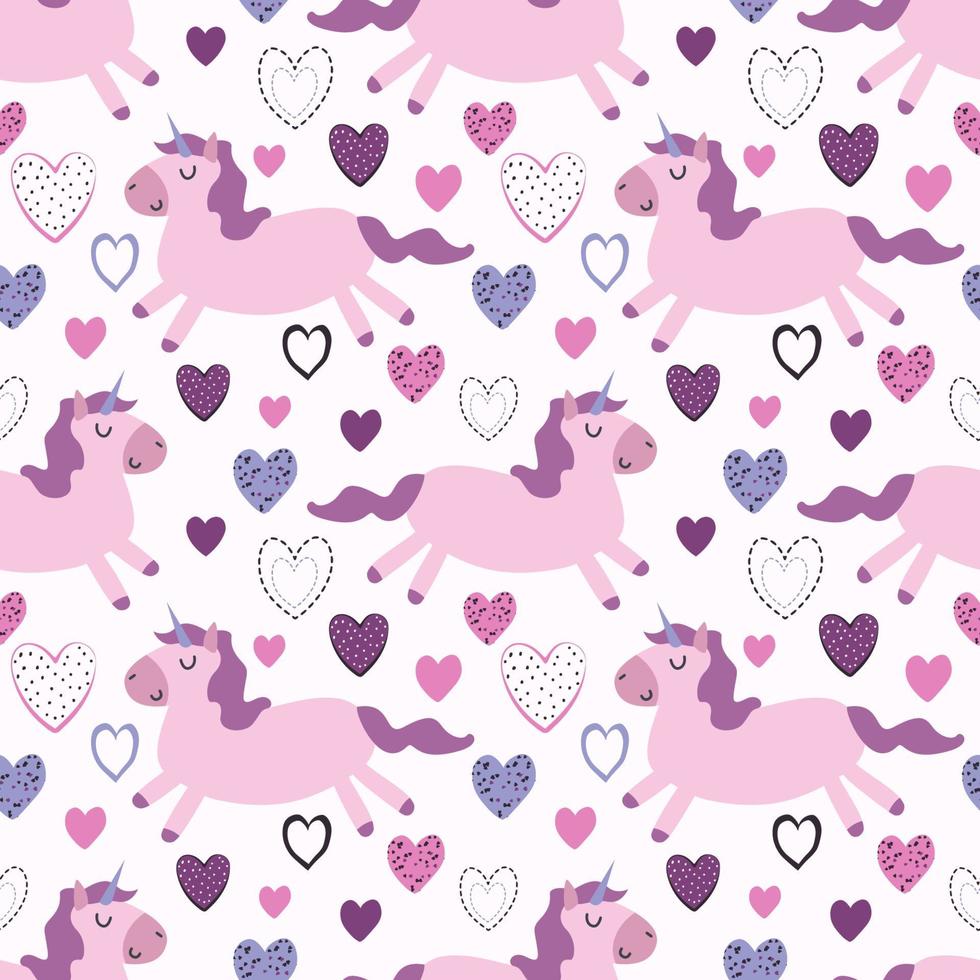 eenhoorn en harten. naadloos patroon, vector illustratie