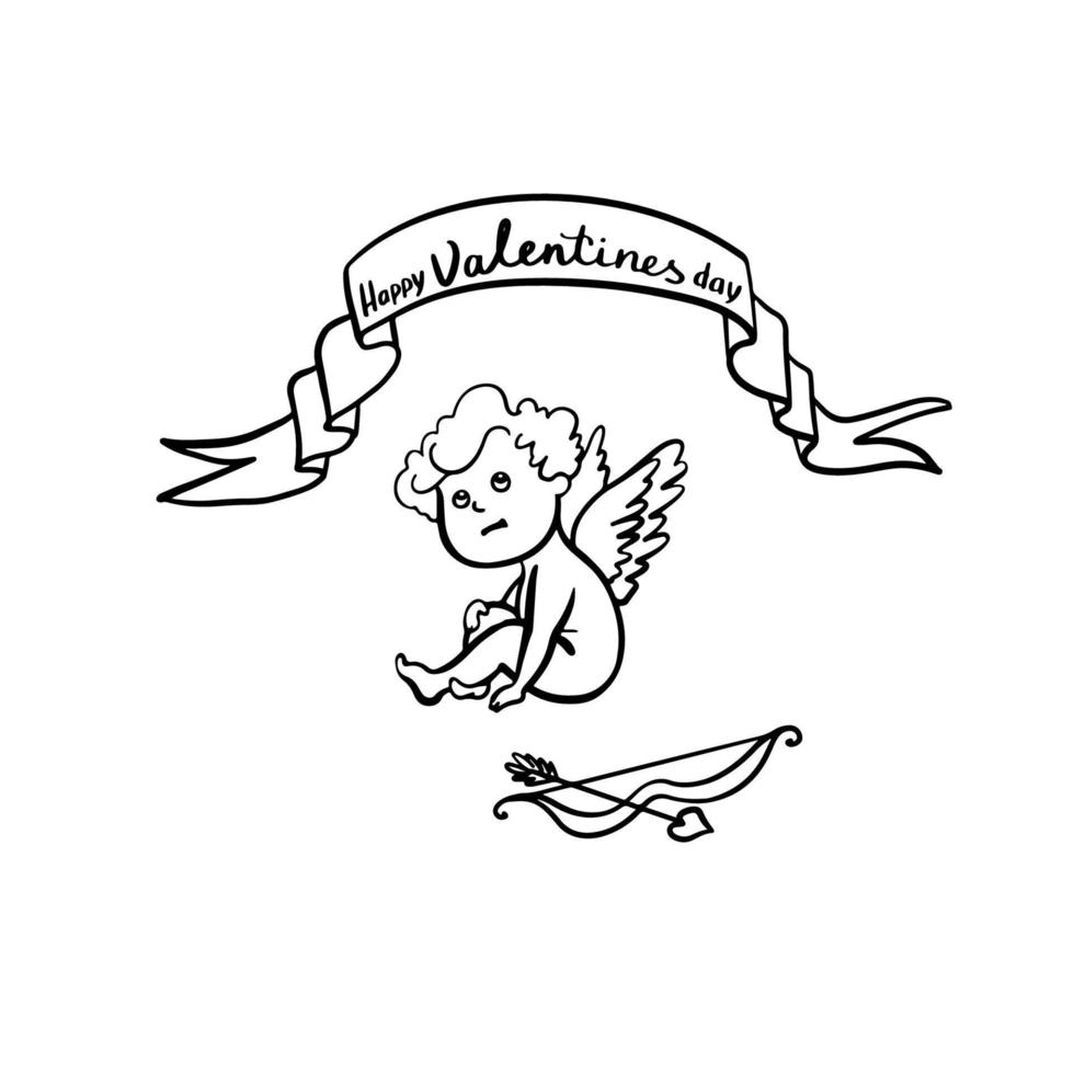 vliegend Cupido of amur met boog en pijl. gevleugeld baby god van liefde eros. hand- getrokken lineair tekening inkt schetsen. geïsoleerd vector illustratie.