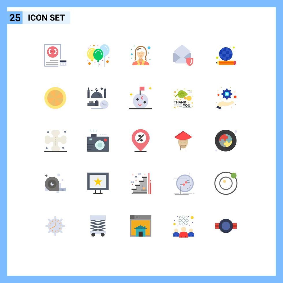 vlak kleur pak van 25 universeel symbolen van artikel Open decoratie mail dame bewerkbare vector ontwerp elementen