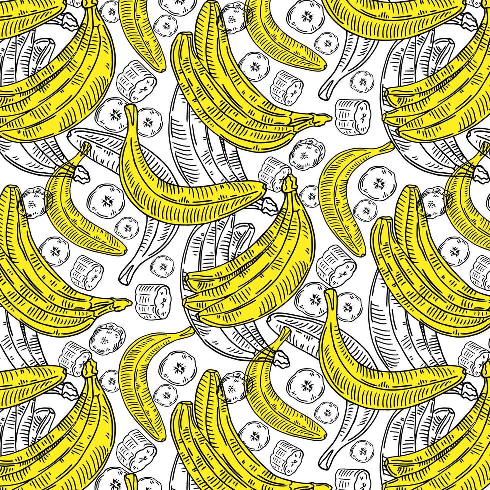 tekenfilm schetsen patroon met bananen vector