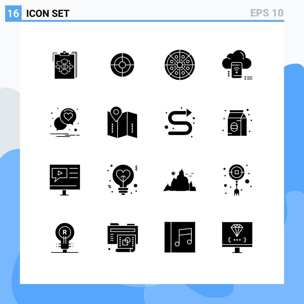 modern reeks van 16 solide glyphs en symbolen zo net zo mobiel plakjes financiën pizza voedsel bewerkbare vector ontwerp elementen