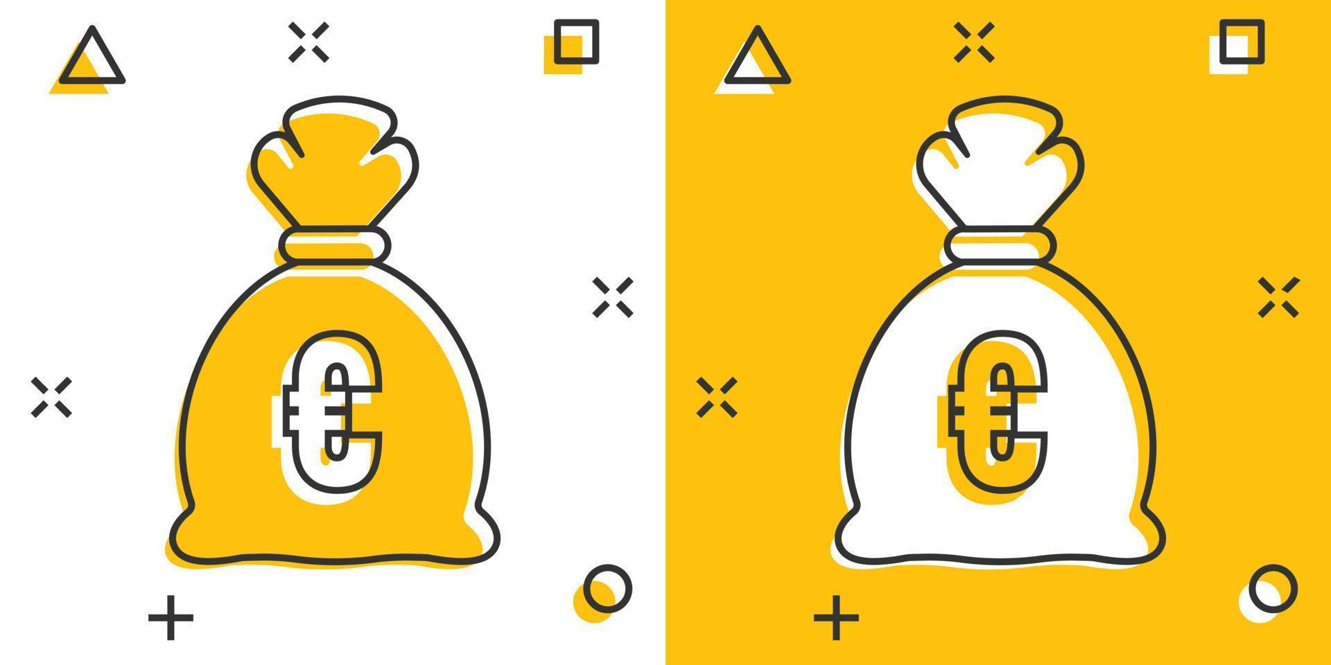 geld zak icoon in grappig stijl. geldtas tekenfilm vector illustratie Aan geïsoleerd achtergrond. munt zak plons effect teken bedrijf concept.