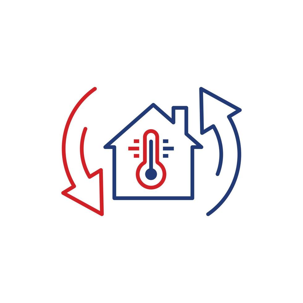 thermometer huis icoon in vlak stijl. huis klimaat controle vector illustratie Aan wit geïsoleerd achtergrond. heet, verkoudheid temperatuur bedrijf concept.