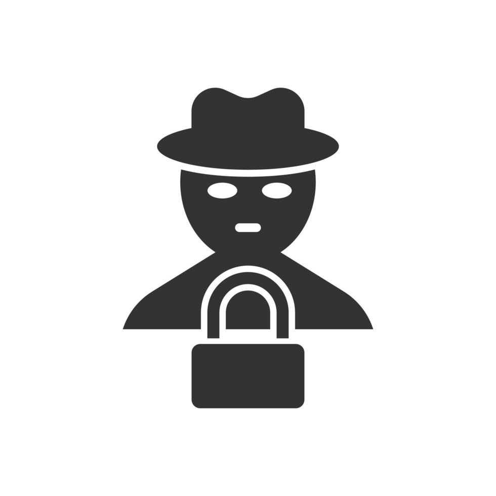 fraude hacker icoon in vlak stijl. spion vector illustratie Aan geïsoleerd achtergrond. cyber verdedigen bedrijf concept.