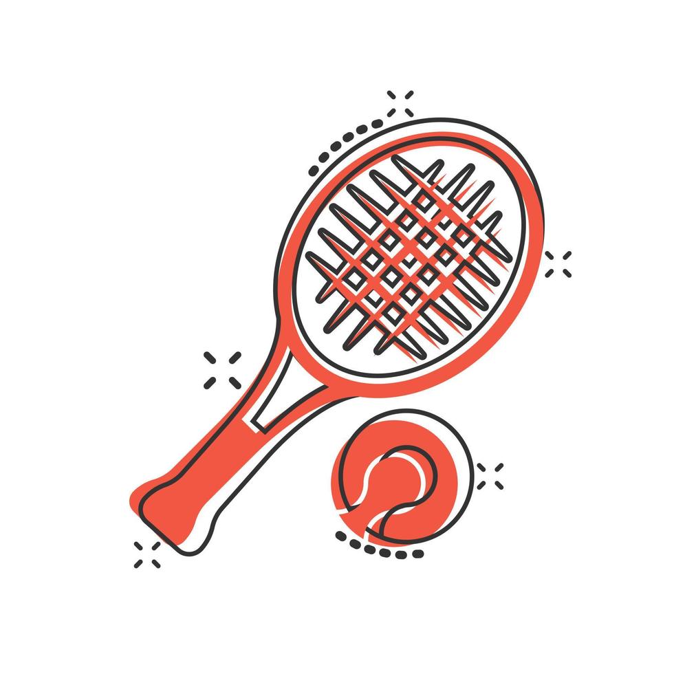 tennis racket icoon in grappig stijl. gaming racket tekenfilm vector illustratie Aan geïsoleerd achtergrond. sport werkzaamheid plons effect teken bedrijf concept.