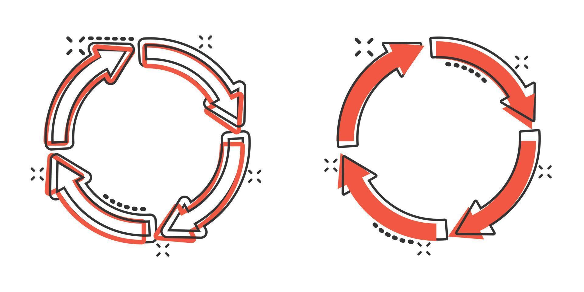 recycle icoon in grappig stijl. hergebruik tekenfilm vector illustratie Aan wit geïsoleerd achtergrond. recycling plons effect teken bedrijf concept.