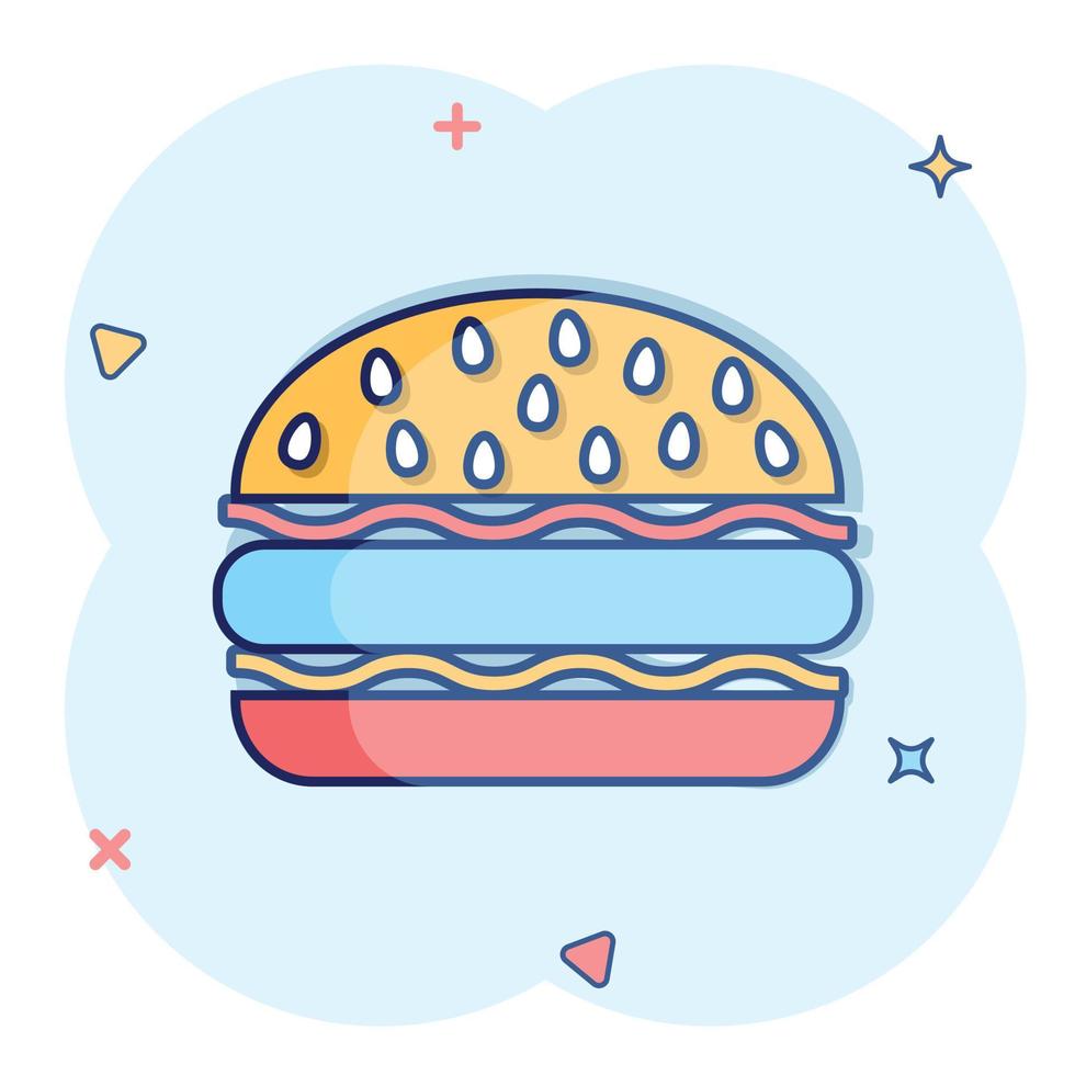 vector tekenfilm hamburger snel voedsel icoon in grappig stijl. Hamburger teken illustratie pictogram. hamburger bedrijf plons effect concept.