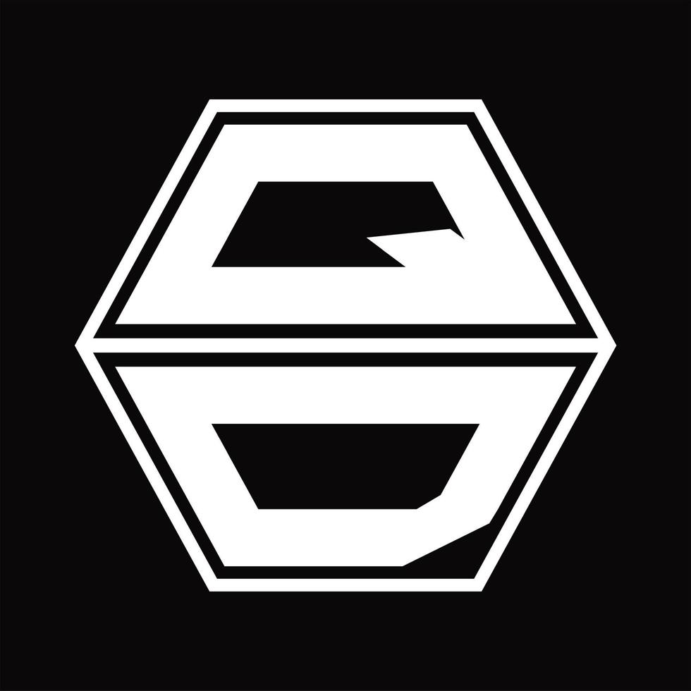 qd logo monogram met zeshoek vorm omhoog en naar beneden ontwerp sjabloon vector