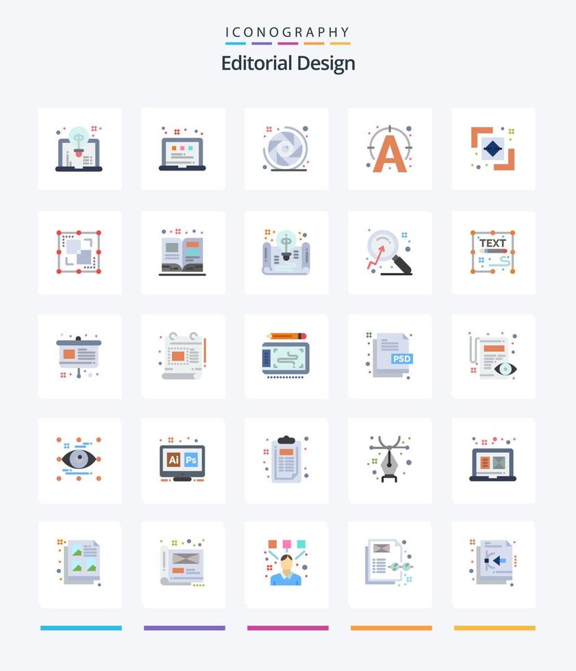creatief redactioneel ontwerp 25 vlak icoon pak zo net zo verdeling. aansluiten. camera. schrijven. Bewerk vector