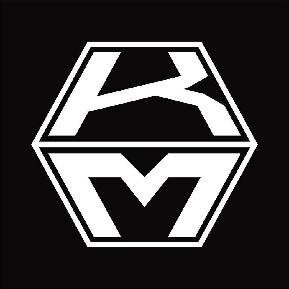 km logo monogram met zeshoek vorm omhoog en naar beneden ontwerp sjabloon vector