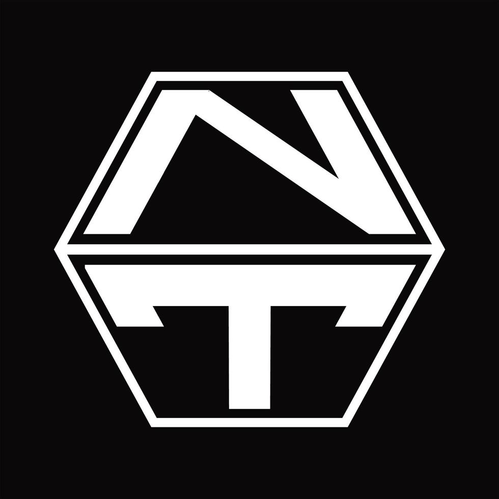 nt logo monogram met zeshoek vorm omhoog en naar beneden ontwerp sjabloon vector