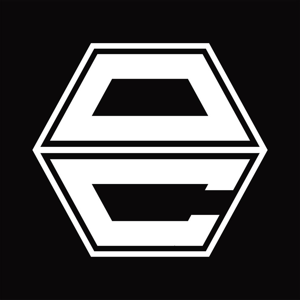 oc logo monogram met zeshoek vorm omhoog en naar beneden ontwerp sjabloon vector