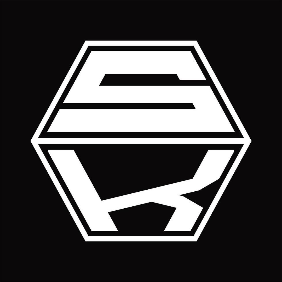 sk logo monogram met zeshoek vorm omhoog en naar beneden ontwerp sjabloon vector
