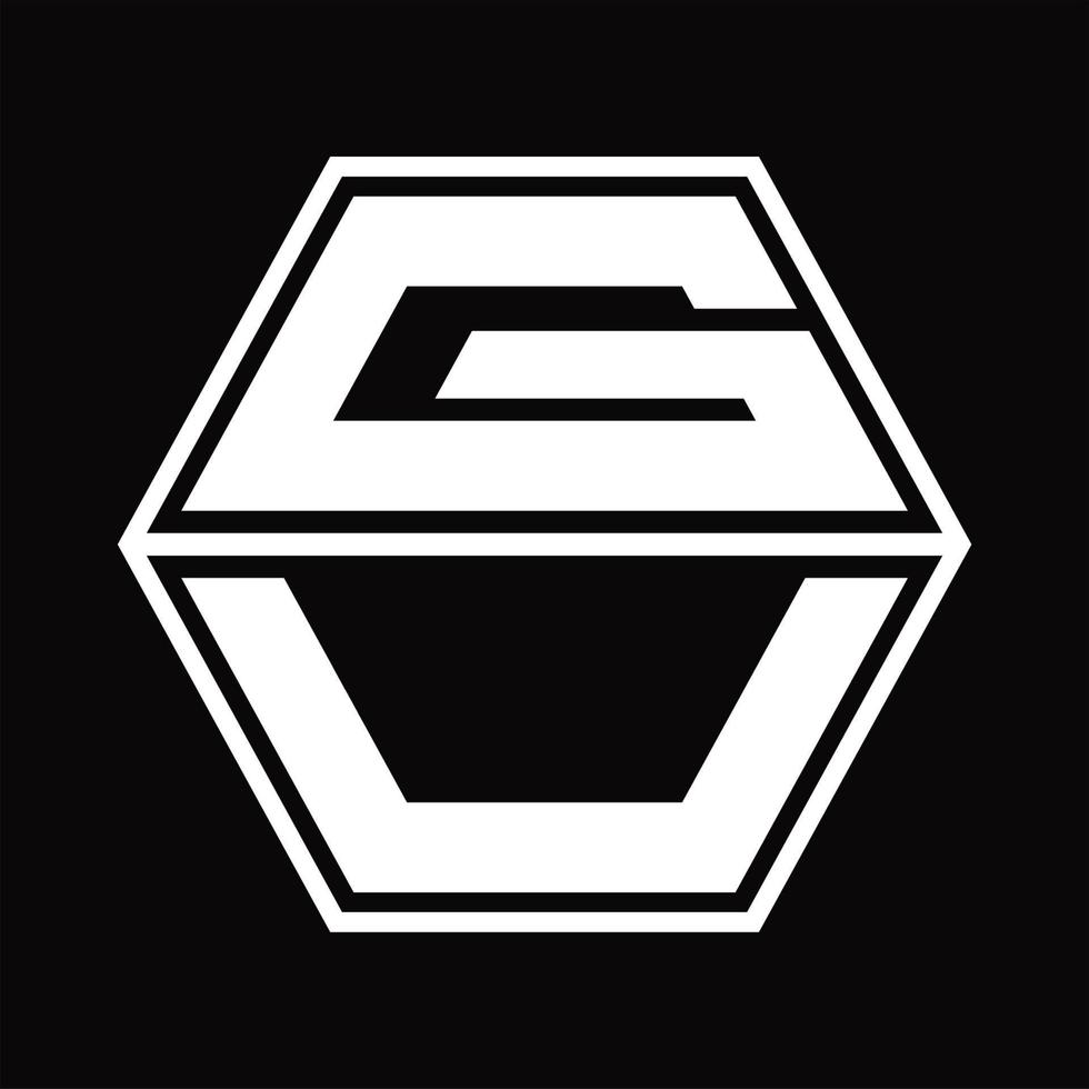 gu logo monogram met zeshoek vorm omhoog en naar beneden ontwerp sjabloon vector