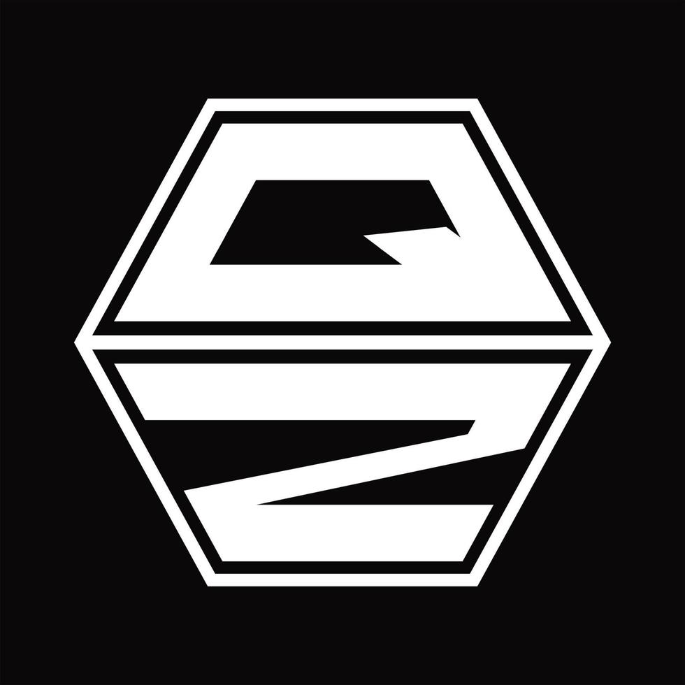 qz logo monogram met zeshoek vorm omhoog en naar beneden ontwerp sjabloon vector