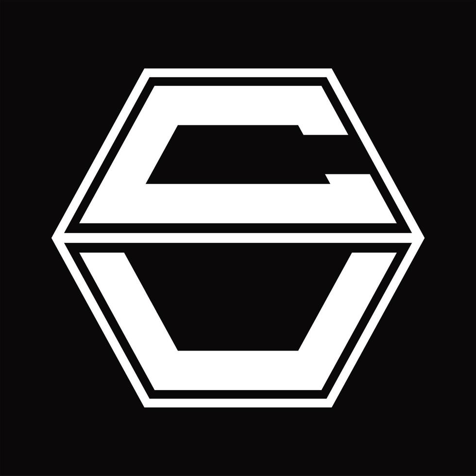 cu logo monogram met zeshoek vorm omhoog en naar beneden ontwerp sjabloon vector