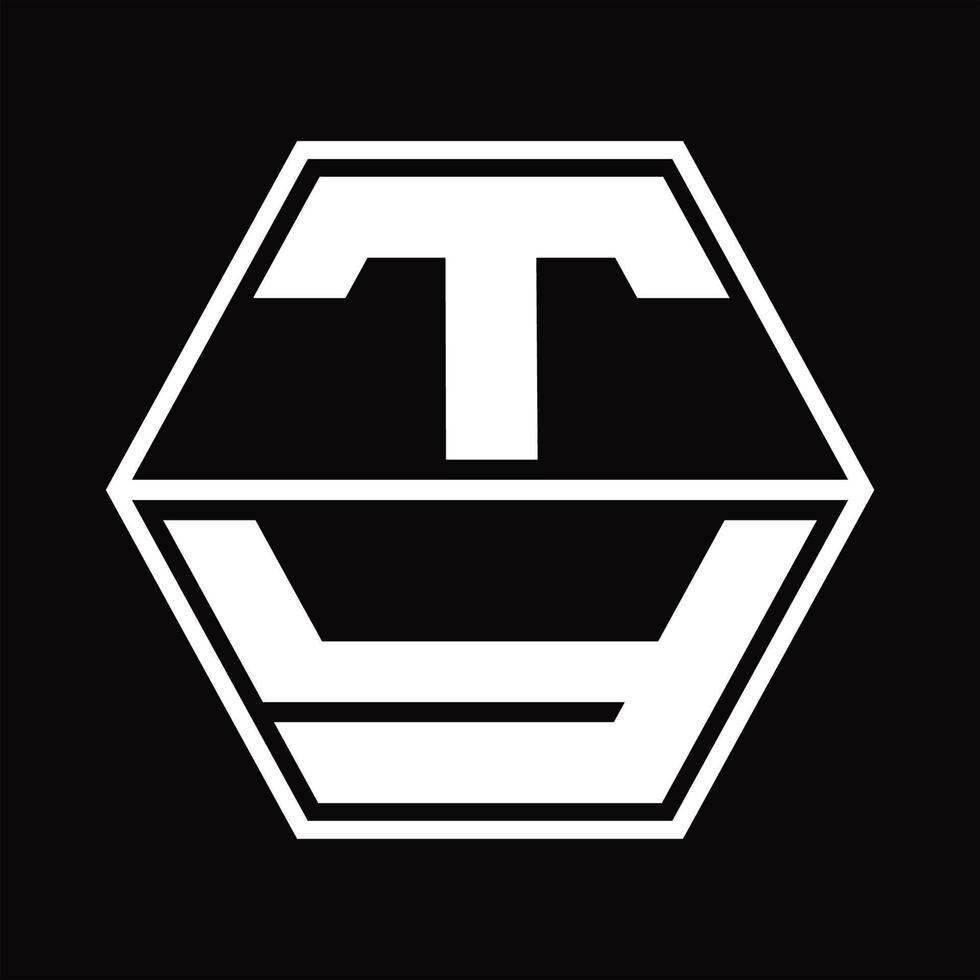 ty logo monogram met zeshoek vorm omhoog en naar beneden ontwerp sjabloon vector