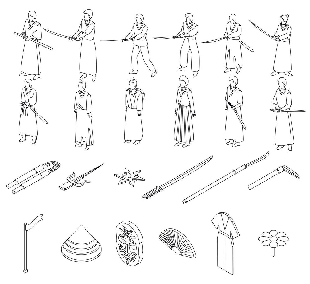 samurai pictogrammen reeks vector schets