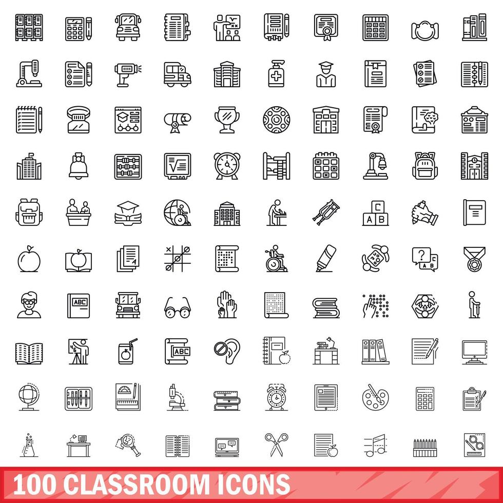 100 klas pictogrammen set, schets stijl vector