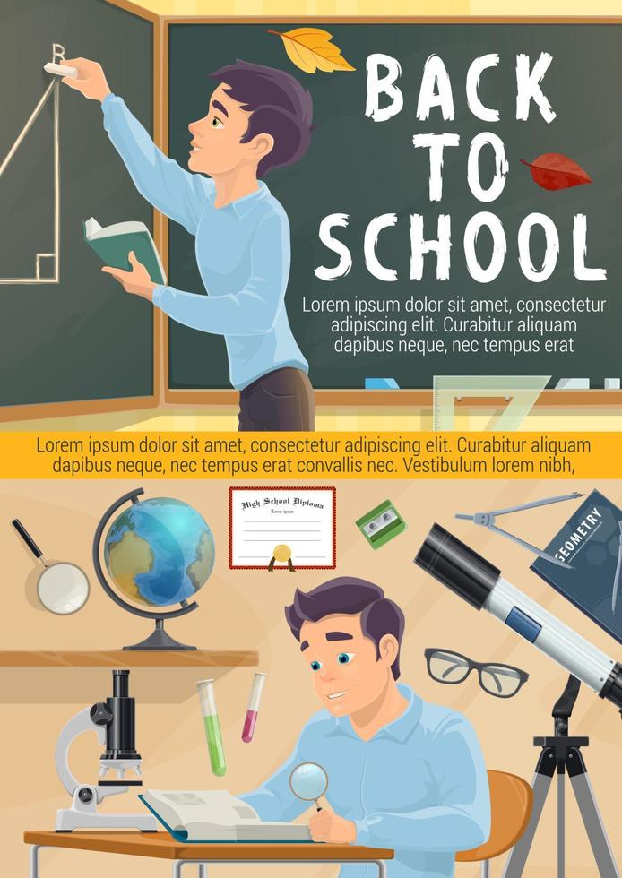 terug naar school- poster. leerling in geometrie klasse vector