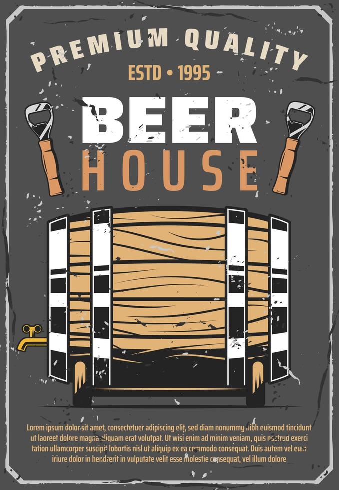 bier brouwerij huis poster met houten vat vector