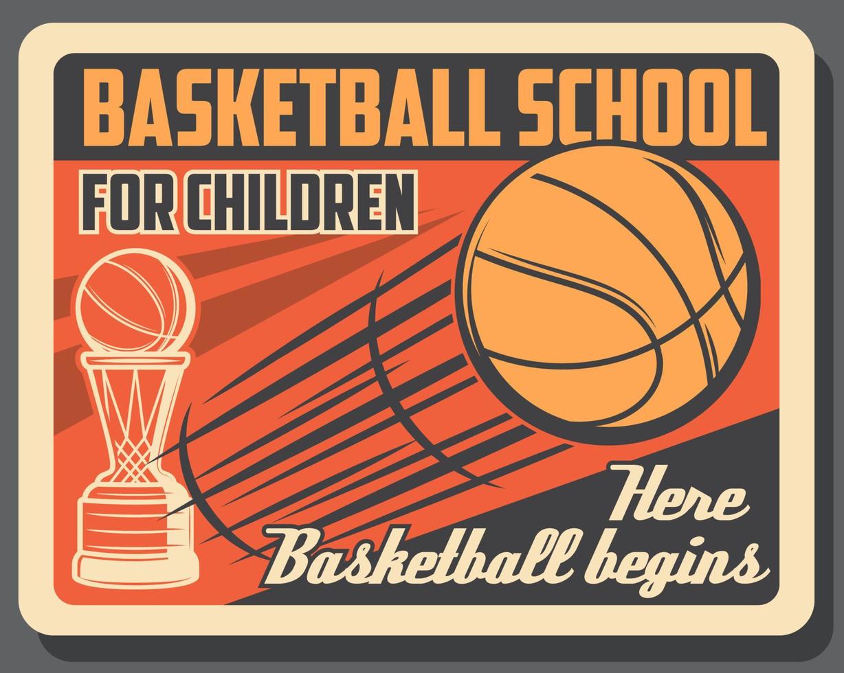 basketbal sport school, vector retro poster