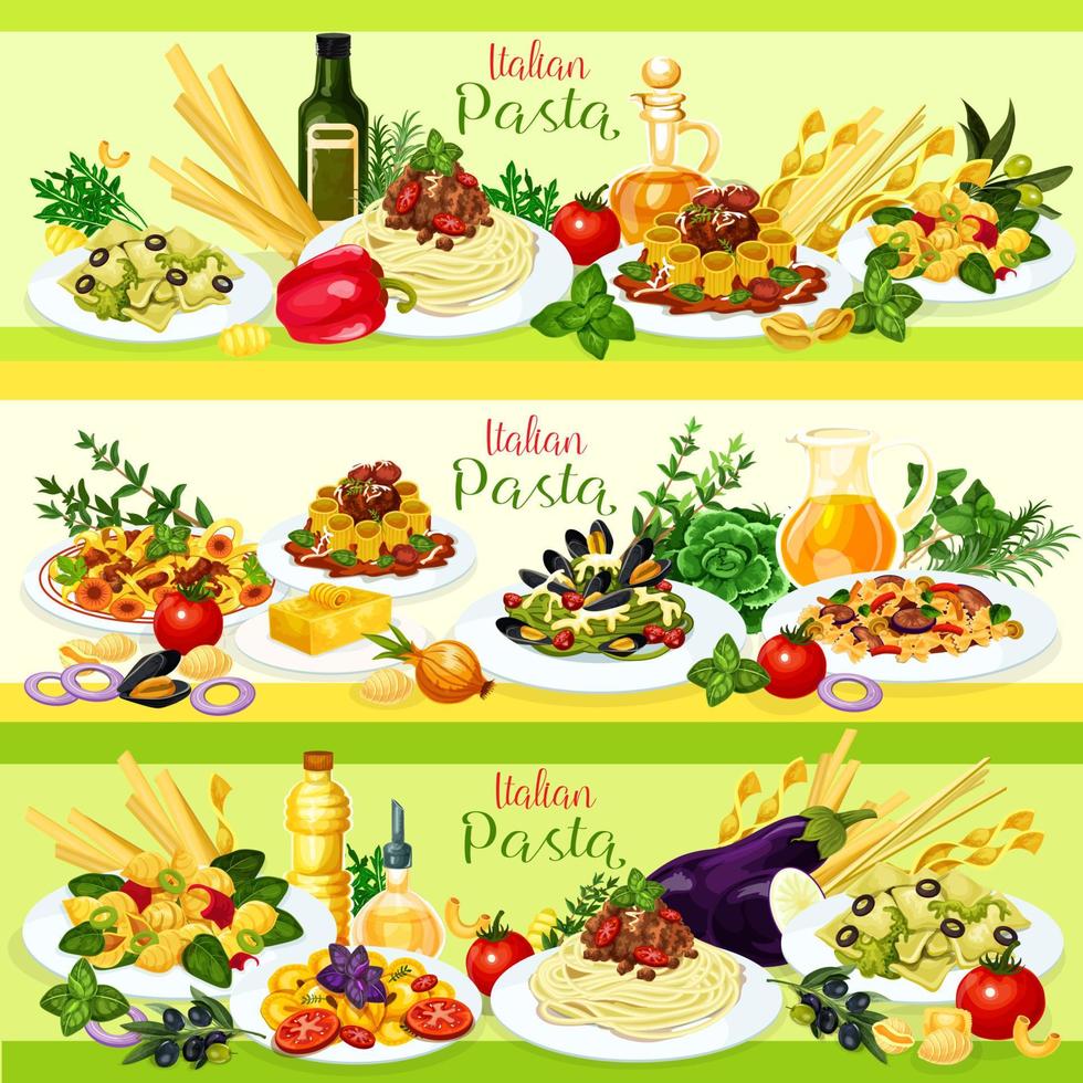 Italiaans pasta gerechten met vlees, tomaat en kaas vector