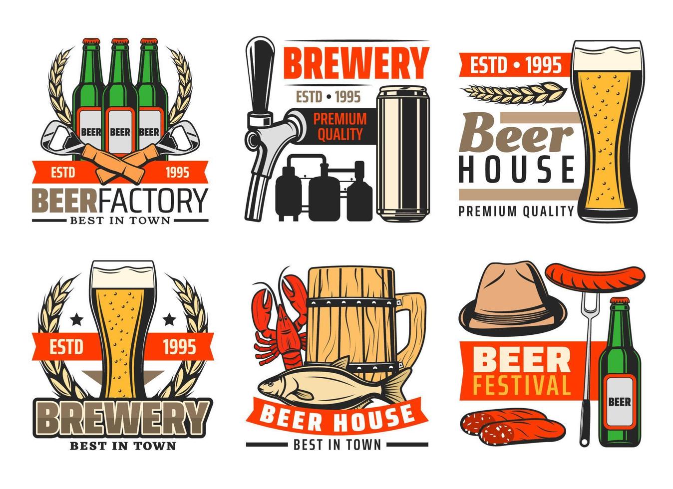 bier bar en brouwerij kroeg vector pictogrammen