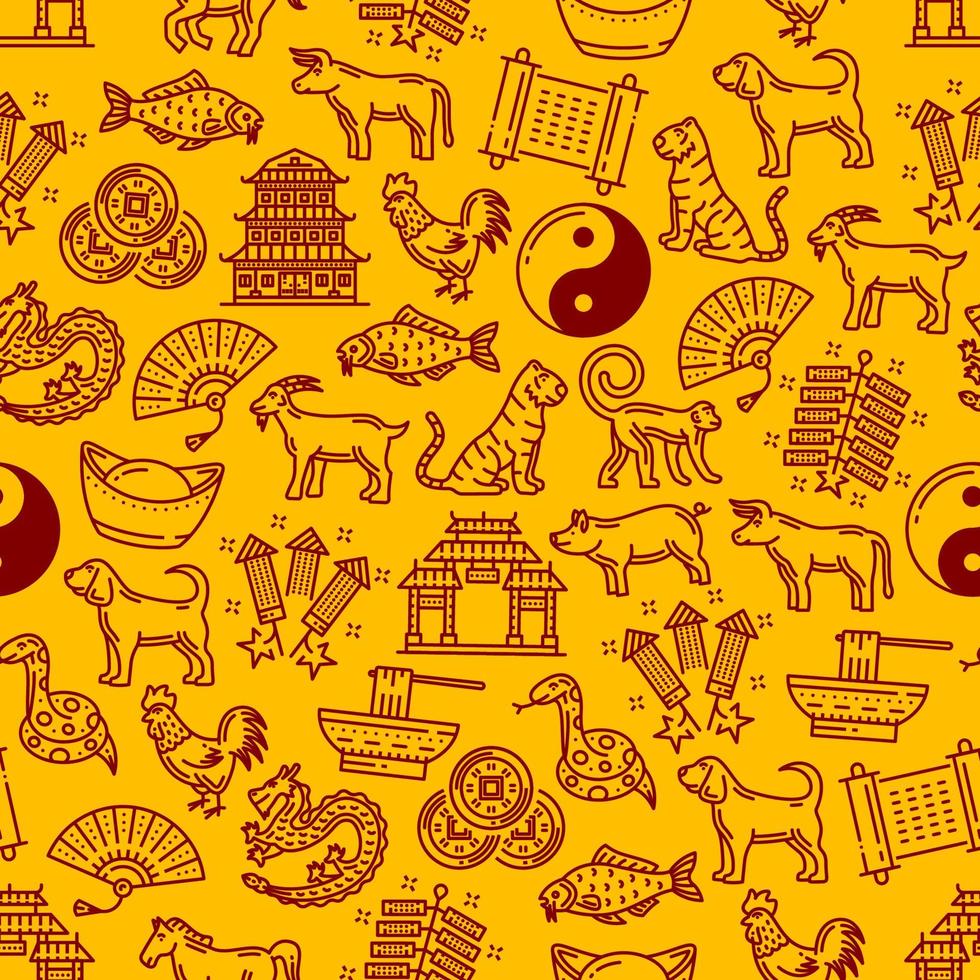 Chinese horoscoop dieren en symbolen patroon vector