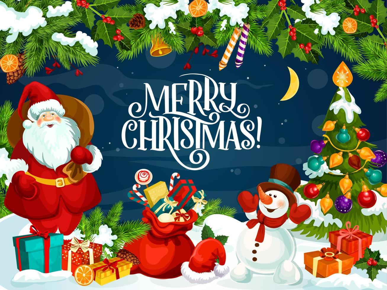 vrolijk Kerstmis poster met de kerstman claus en cadeaus vector
