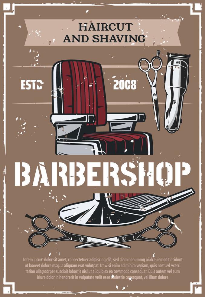 kapperszaak salon haar- en baard scheren retro poster vector