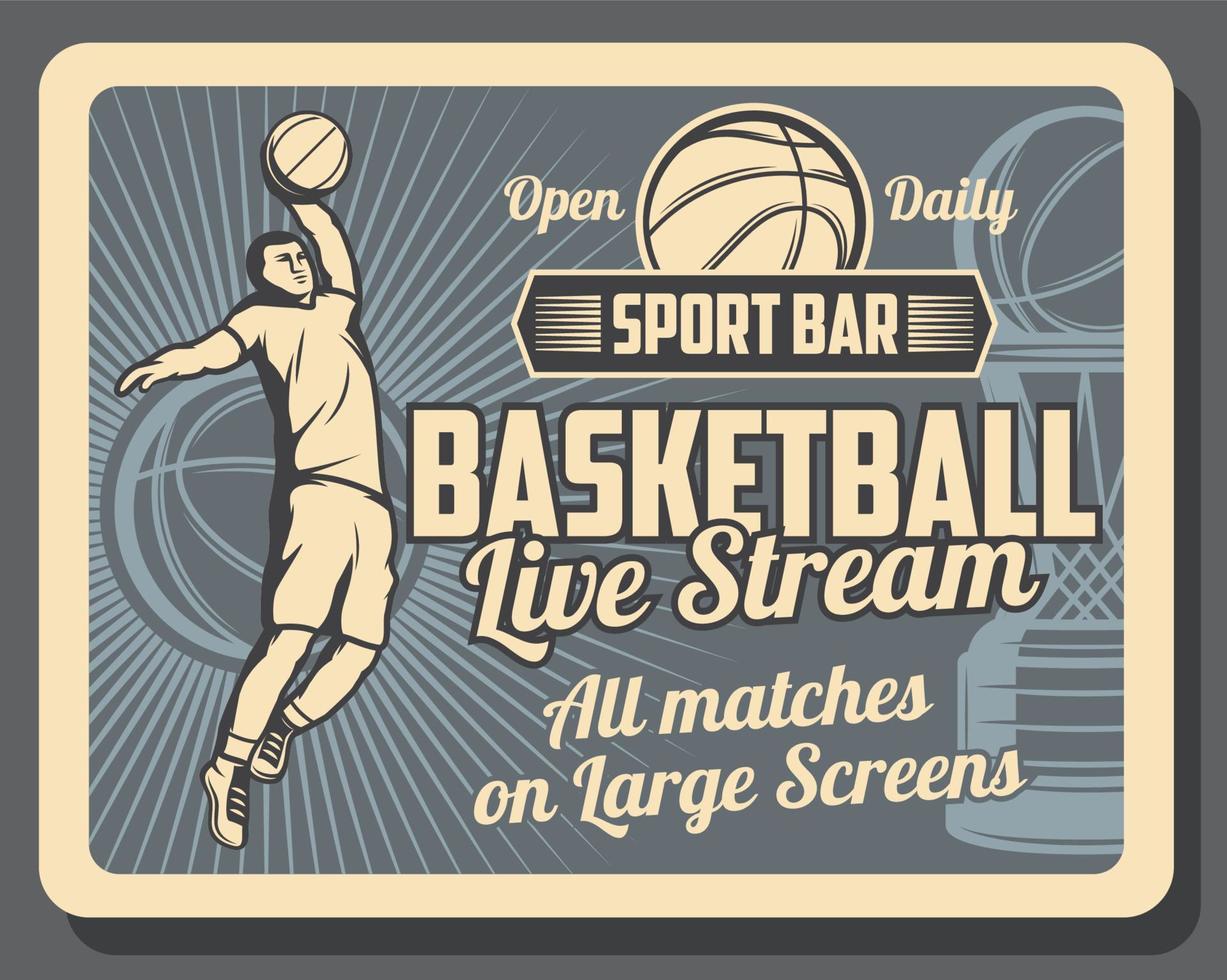 sport bar retro advertentie van basketbal spel vector