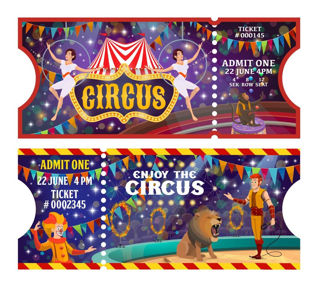 circus tonen kaartjes wijnoogst tekenfilm kaartjes vector