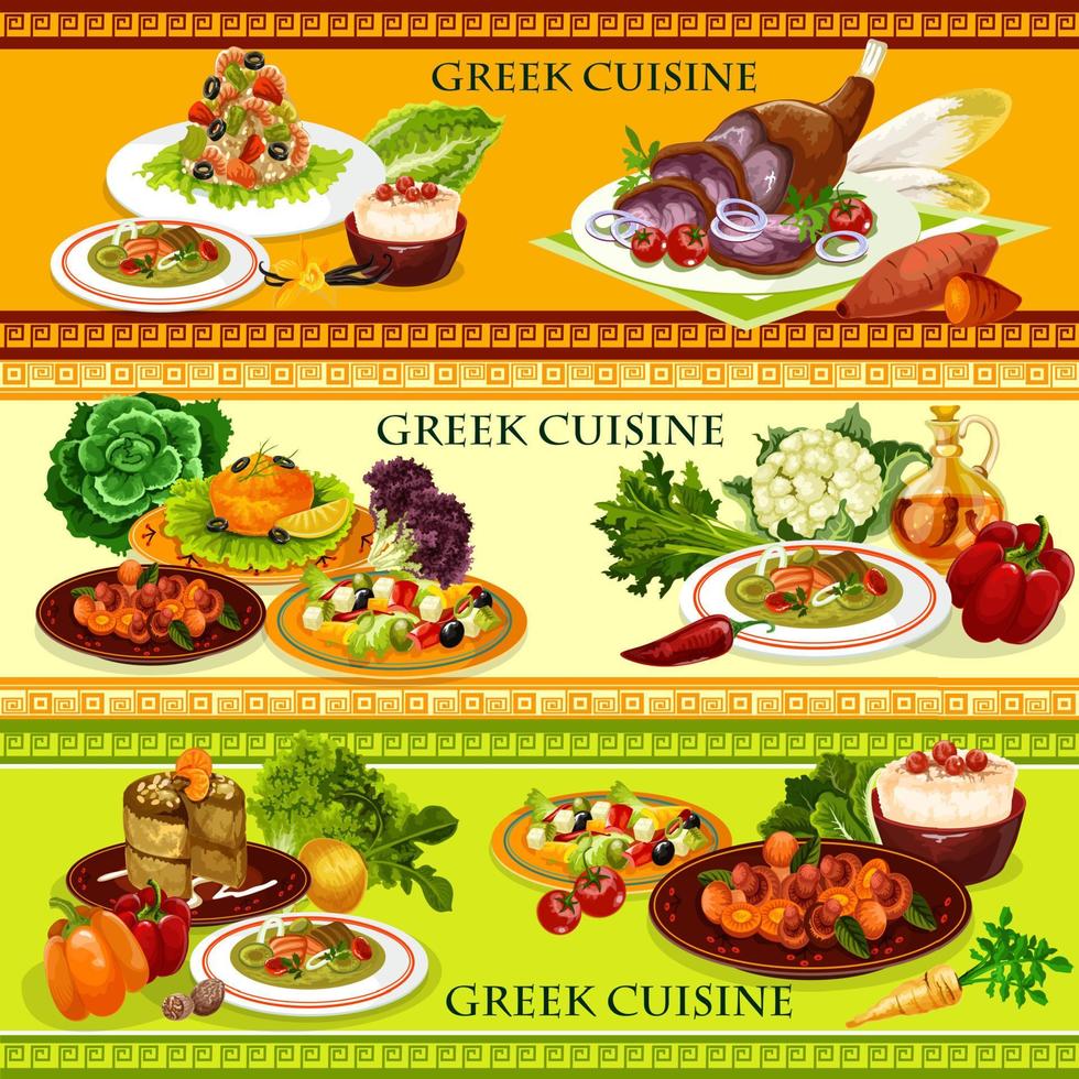 Grieks keuken zeevruchten gerechten met rijst- toetje vector