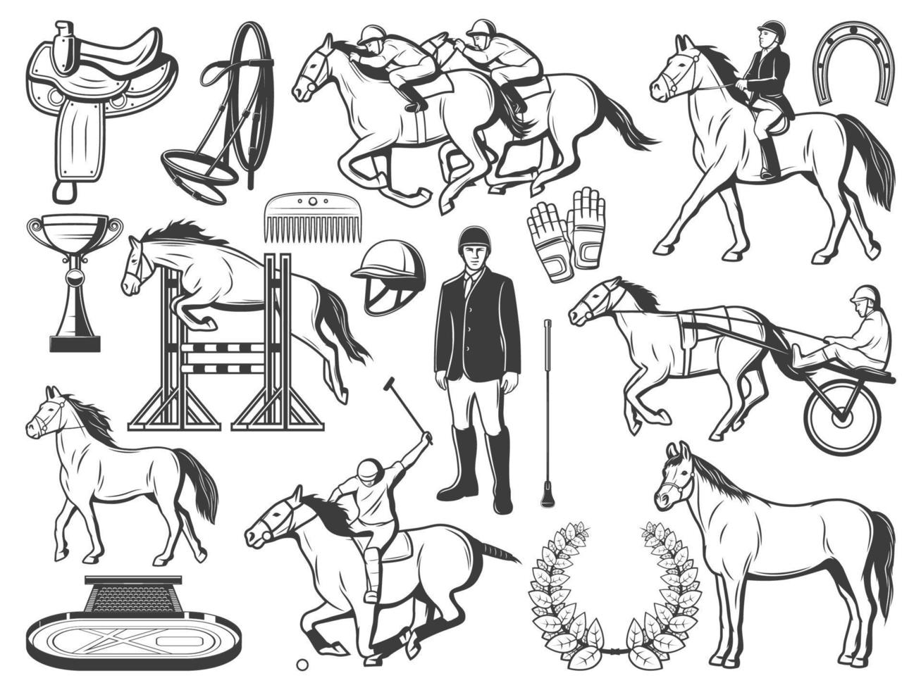 paardenrace polo racing sport en hippodroom items vector