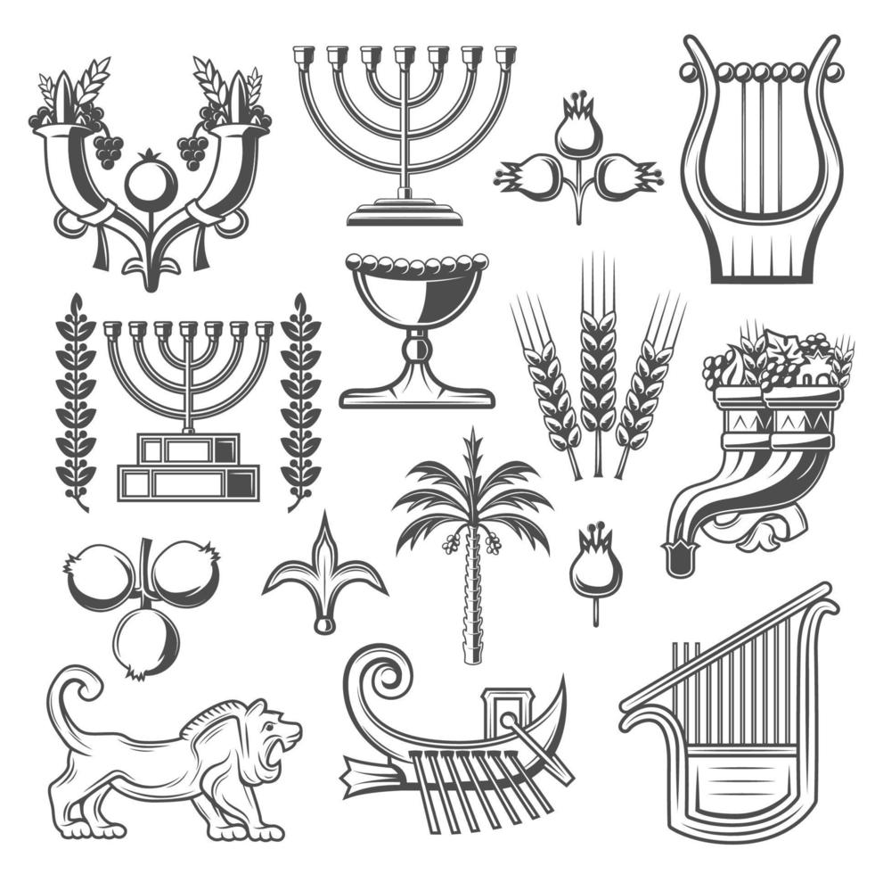 Israël cultuur en jodendom religie vector pictogrammen