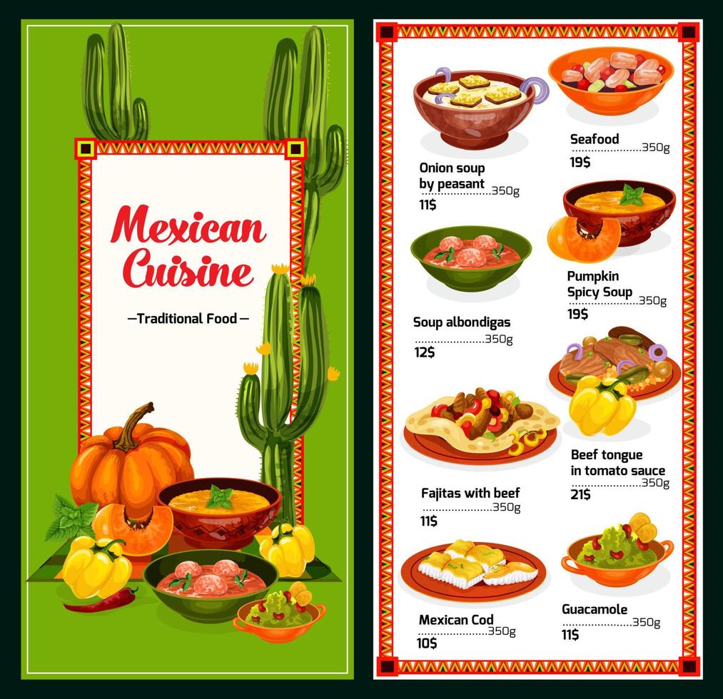 pittig Mexicaans keuken menu, vector