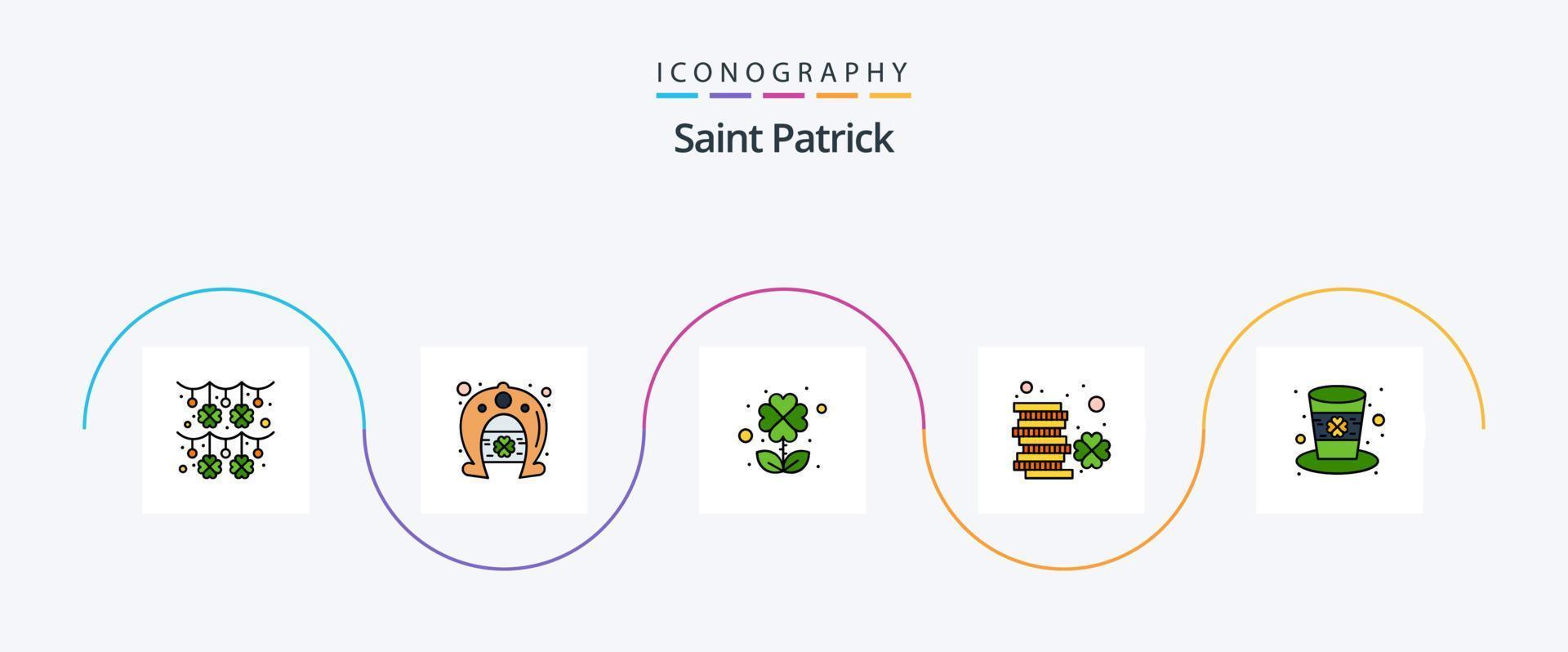 heilige Patrick lijn gevulde vlak 5 icoon pak inclusief hoed. patrick. Klaver. geld. Ierland vector
