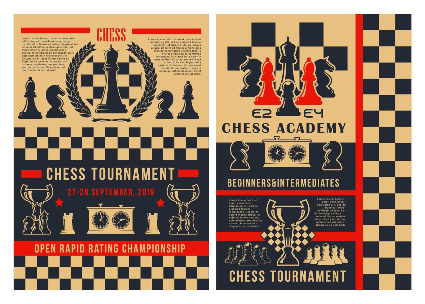 schaak sport toernooi schaakbord stukken vector