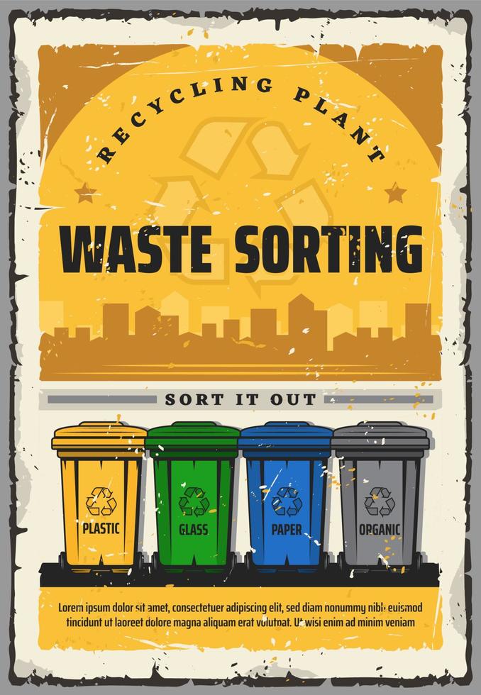 verspilling sorteren vuilnis bakken, recycling fabriek vector