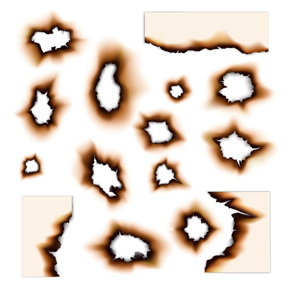 papier verbrand gaten en brand verschroeid gescheurd randen vector