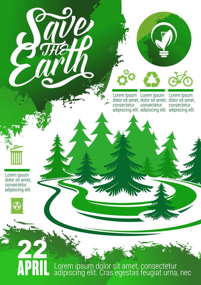 aarde dag banier met groen boom en eco icoon vector