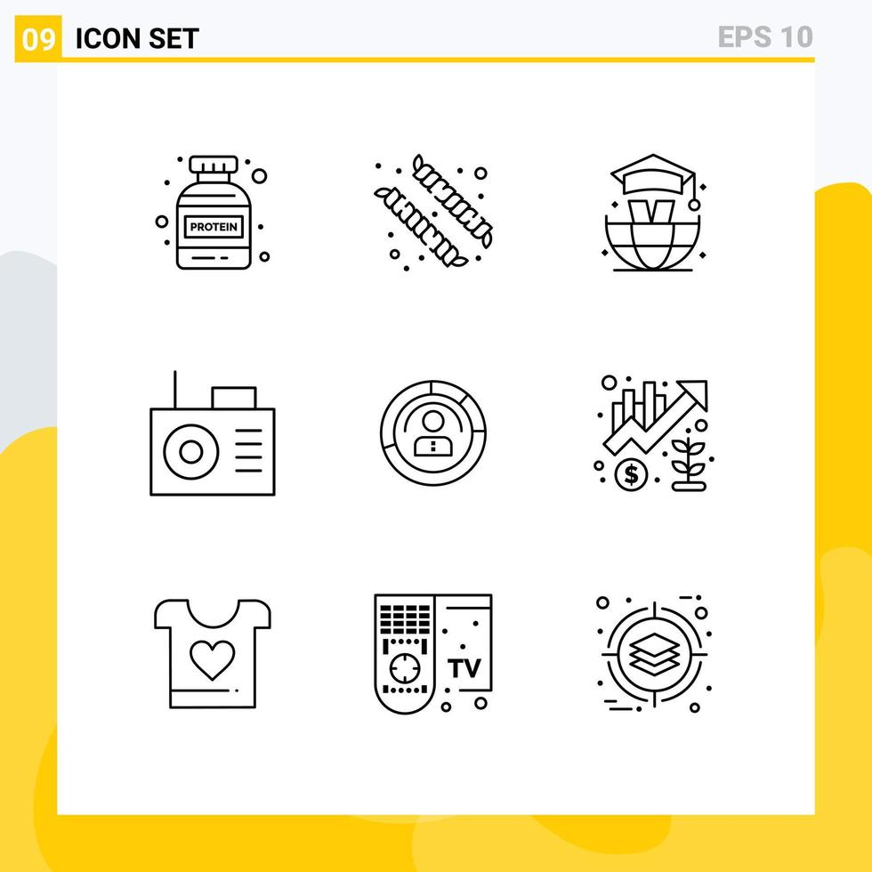 reeks van 9 modern ui pictogrammen symbolen tekens voor gebruiker persoonlijk diploma uitreiking mensen Kenmerken bewerkbare vector ontwerp elementen