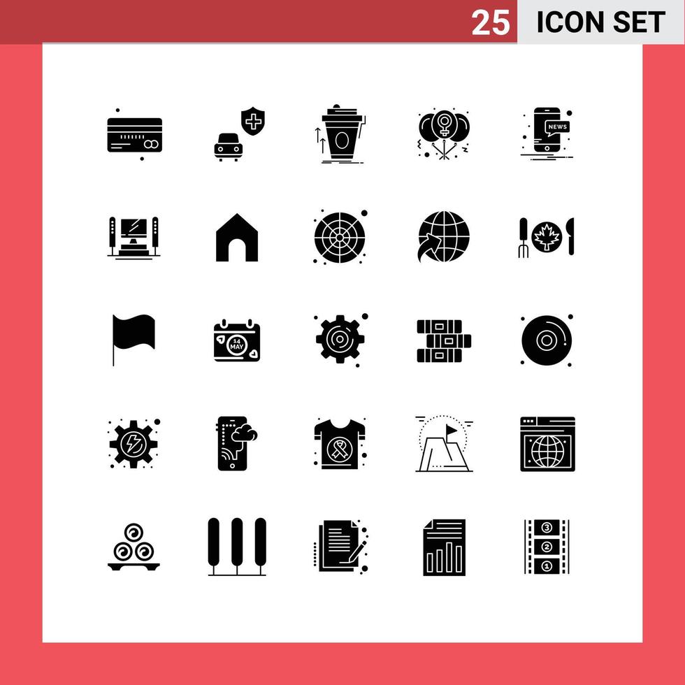 universeel icoon symbolen groep van 25 modern solide glyphs van Dames hart Product dag merk afzet bewerkbare vector ontwerp elementen