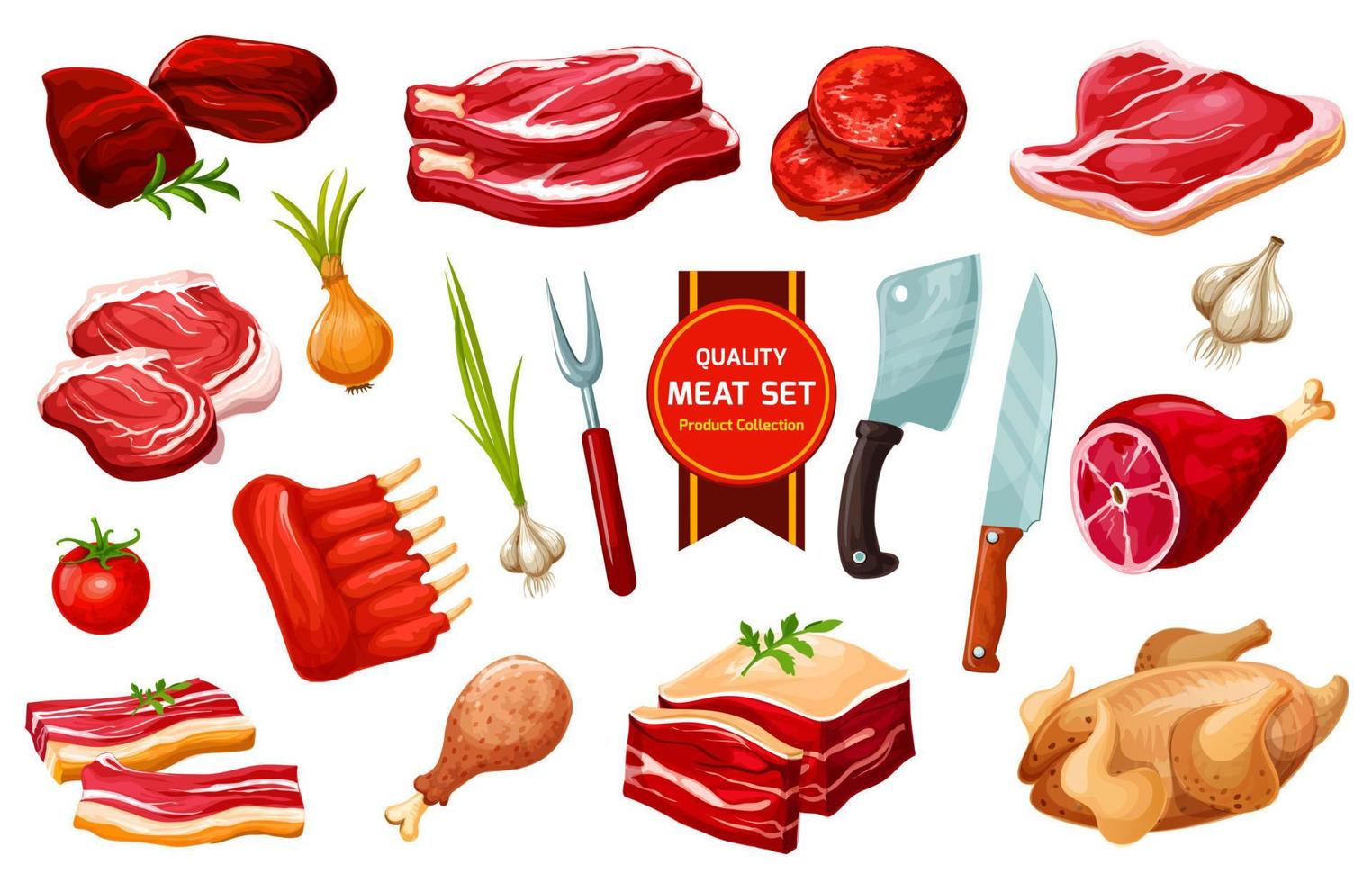 vlees en gevogelte met bestek, groenten vector