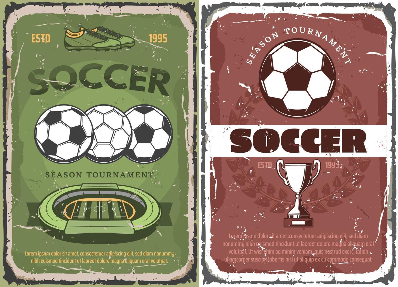 wijnoogst grunge voetbal spel posters vector