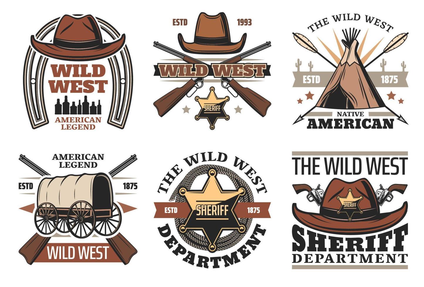 wild west symbolen met sheriff cowboy hoed en geweren vector