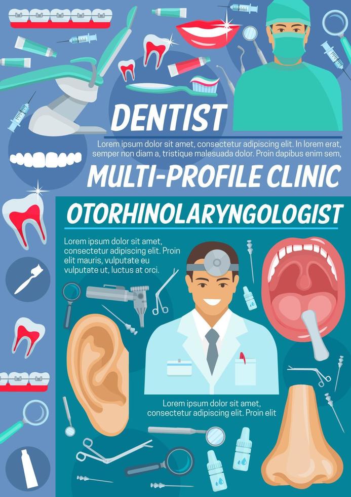 tandarts en otolaryngoloog kliniek, vector