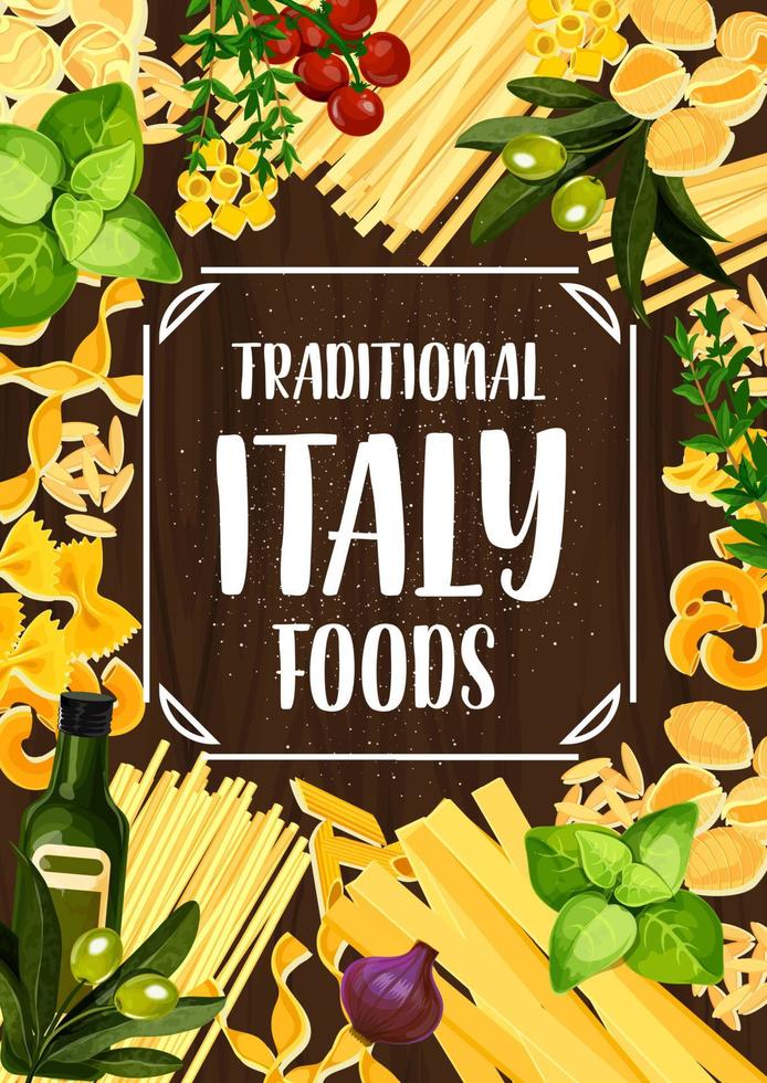 Italiaans voedsel met pasta, tomaat en kruiden vector